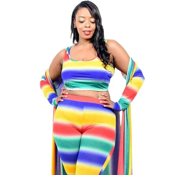 (Brand New) Plus Size Leggings Set Clothing Pants Bottoms Crop Top Cardigan 3 - Picture 3 of 4